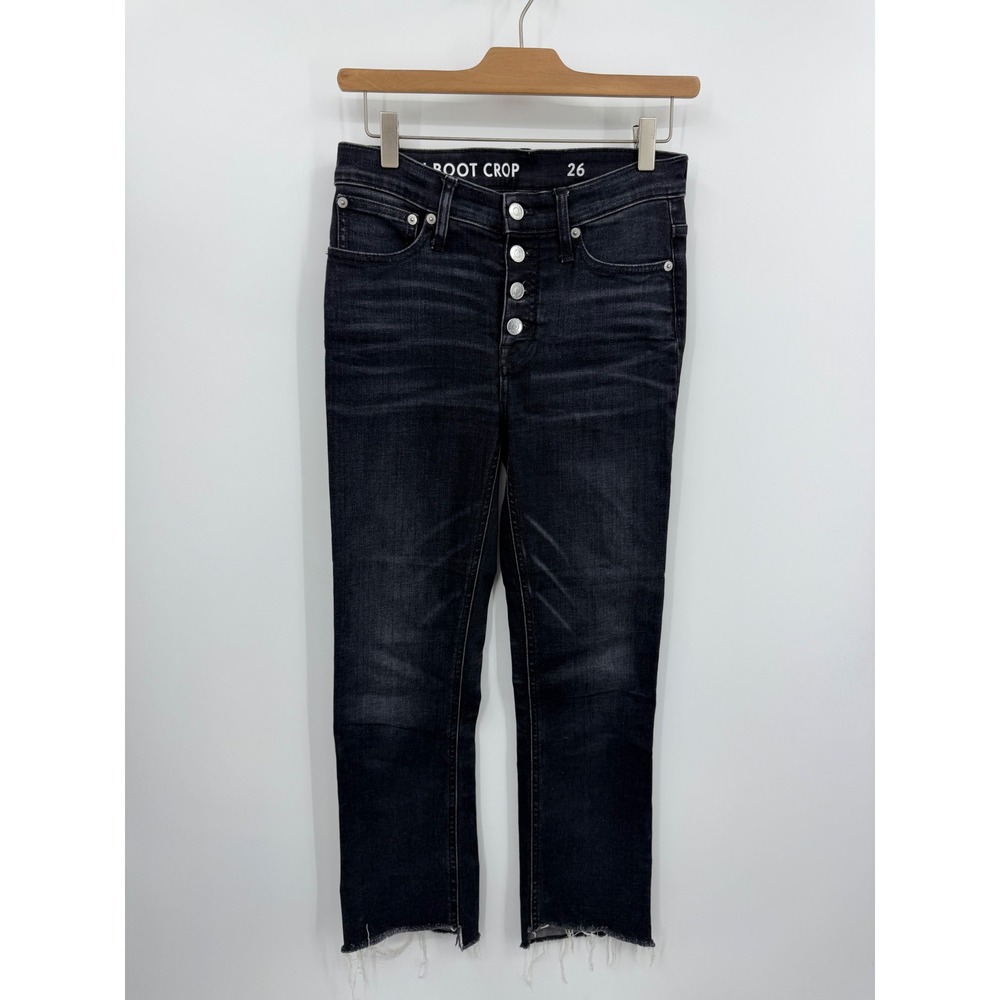 J.Crew Demi Boot Crop Jeans Women 26 Black Button‎ Fly Raw Hem J6329 FA21